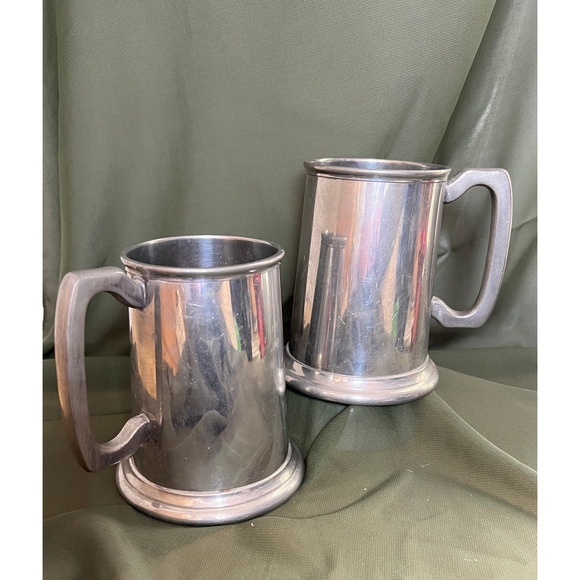 Pewter Mastercraft (?) Mug Tankard Pair - Picture 1 of 9